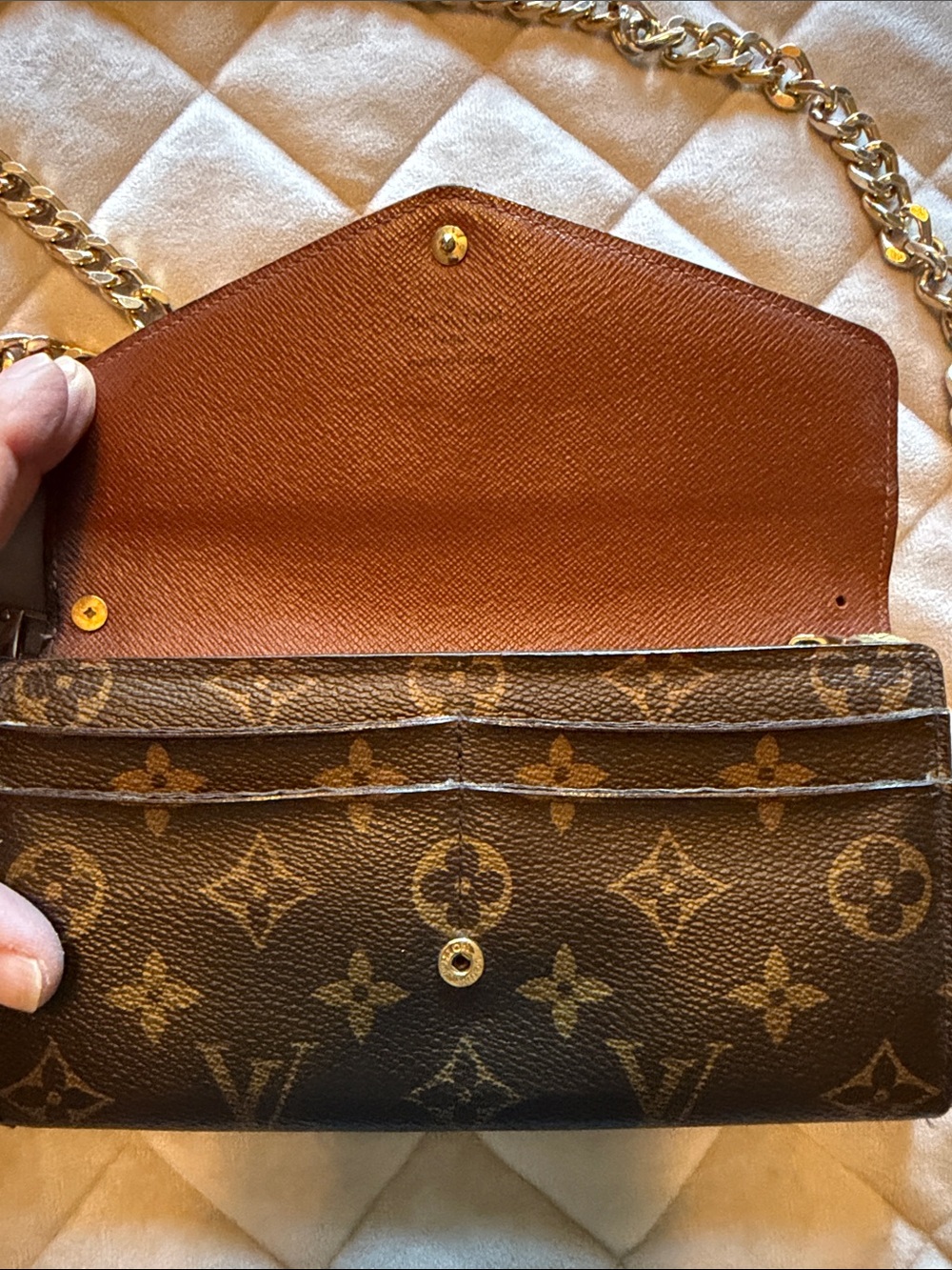 Louis Vuitton Brown Monogram Chain Crossbody Wallet with Gold Hardware - Picture 3 of 7